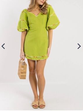 Karlie Lime Puff-Sleeve Women's Dress sz M